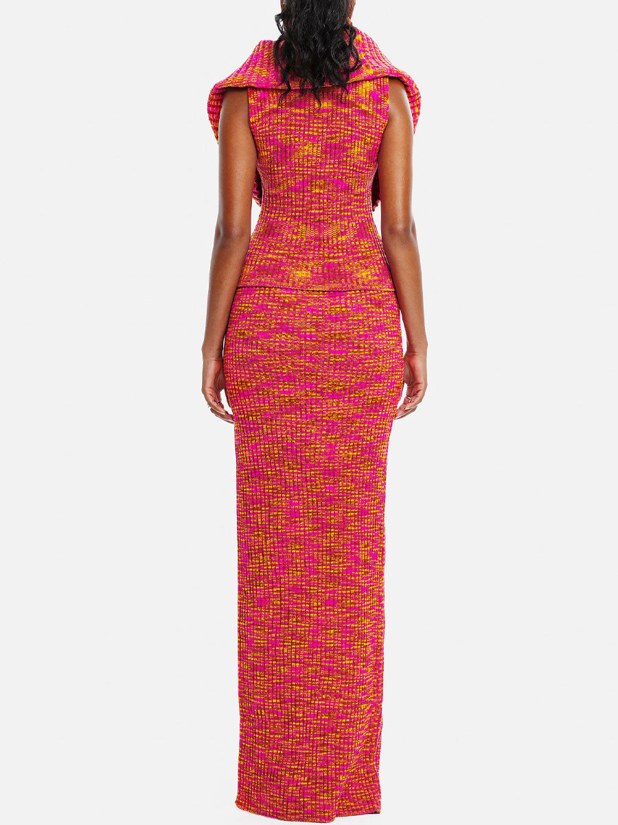 Knit Sleeveless Turtleneck Two Pieces Dress