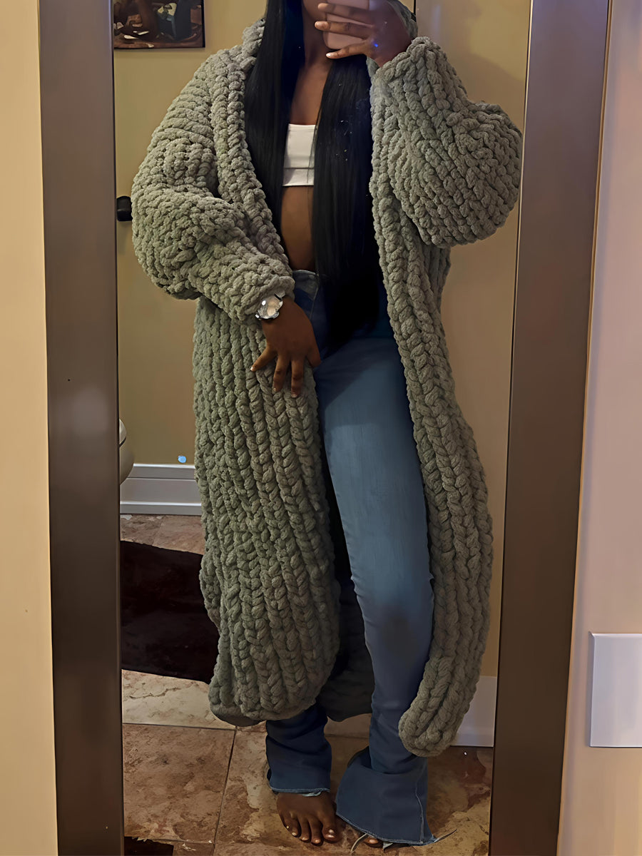 Hooded Collar Woolen Knit Cardigan