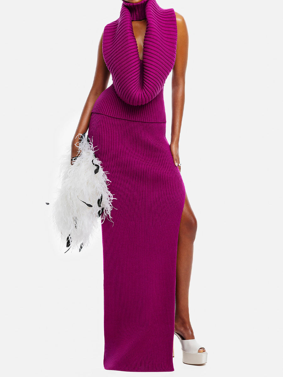 Knit Sleeveless Turtleneck Two Pieces Dress