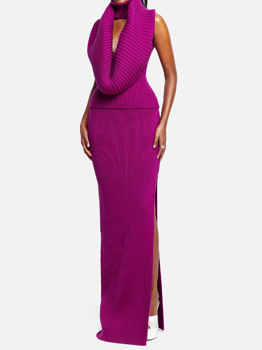 Knit Sleeveless Turtleneck Two Pieces Dress