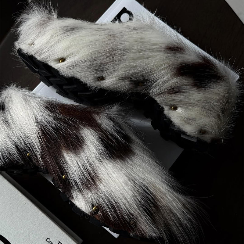 Long-Hair Chunky Slip on Shoes