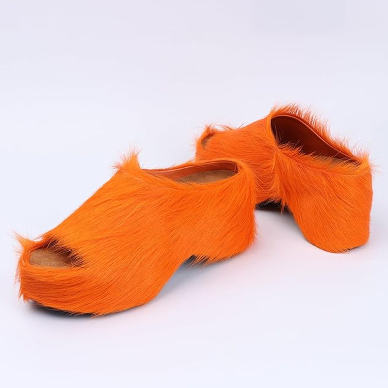 Long-Hair Chunky Slip on Shoes