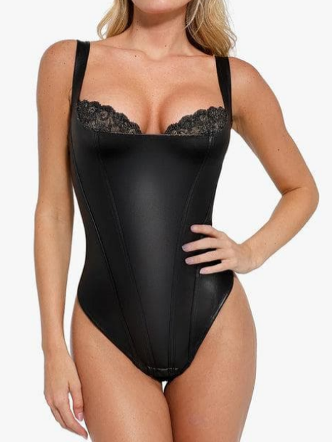 Faux Leather Shapewear Bodysuit