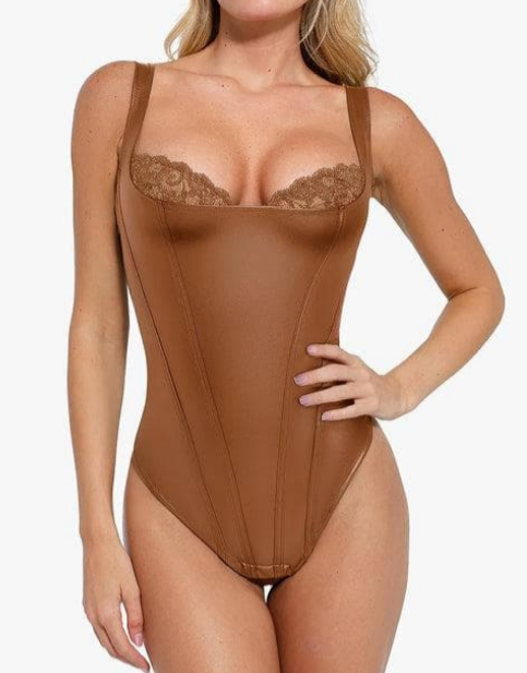 Faux Leather Shapewear Bodysuit