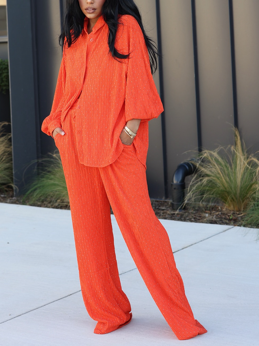 Lightweight Dape Inlay Glitter Silk Pants Set